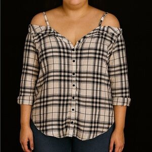 Lane Bryant Off shoulder plaid women’s top 22-24